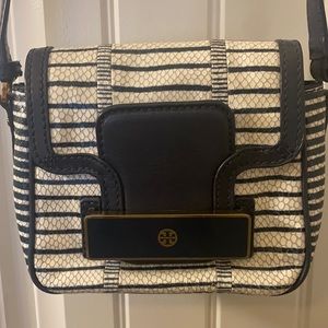 Tory Burch Snake Navy and White Striped Bag